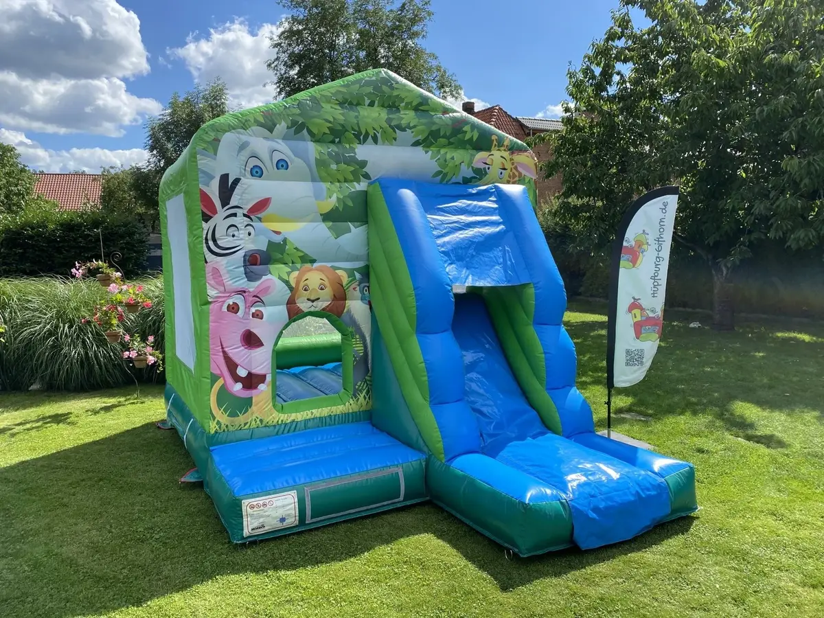 Hüpfburg Dschungel mieten Gifhorn – Dschungel-Hüpfburg mit Rutsche für Kindergeburtstag